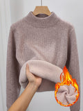 Women's Fleece Lined Turtleneck Sweater Thick Warm Pullover - Mock Neck Seamless Knit Sweater Fall Winter Base Layer Top, 11 Colors S-XL