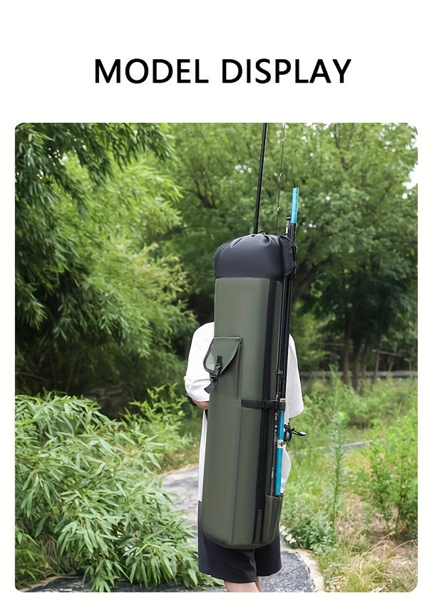 Large Capacity Folding Durable Fishing Rod Bag, Multifunctional Gear Carrier Case with Two Lead Weights, Fits Multiple Rods, Tackle Organizer for Freshwater and Saltwater Fishing