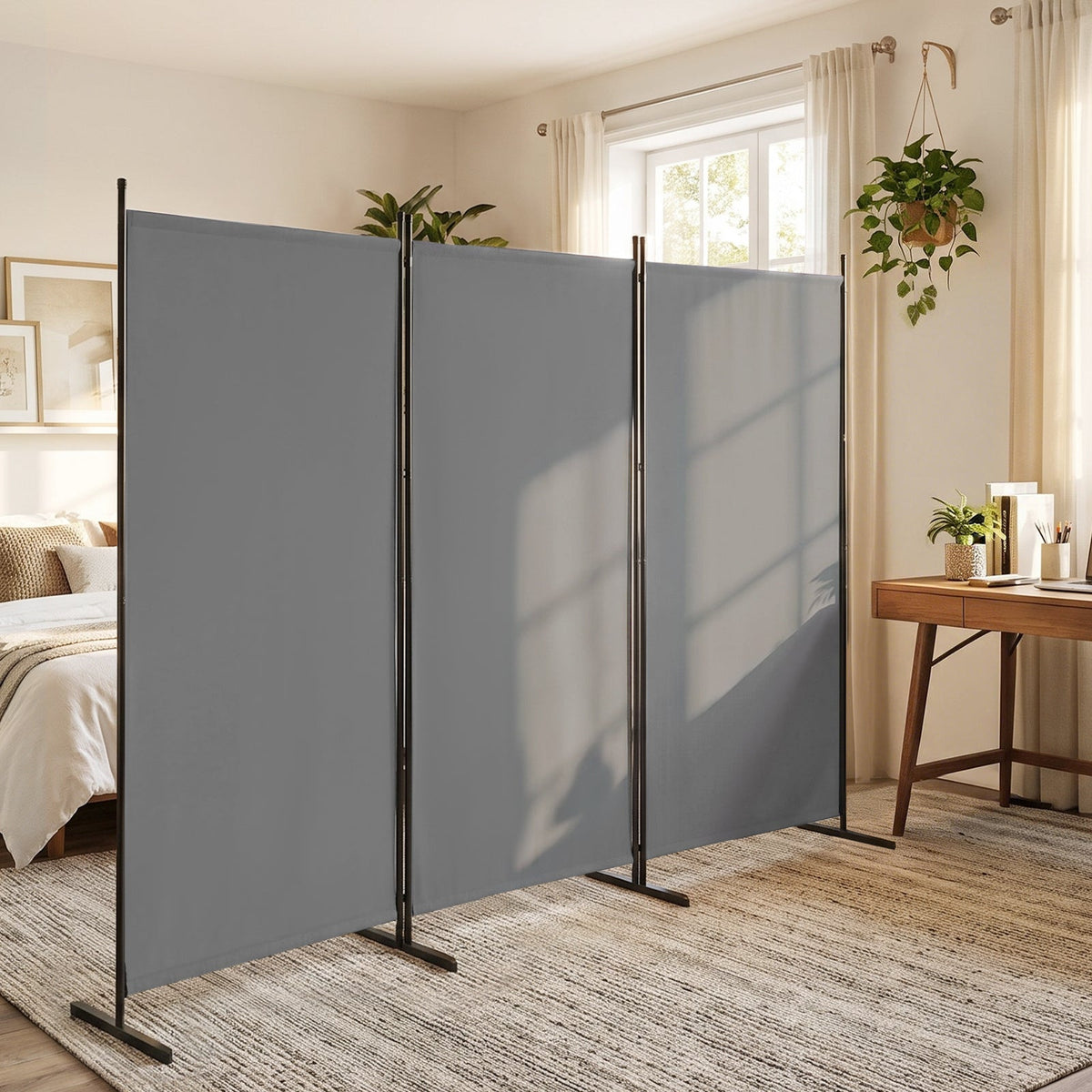 3-Panel Folding Room Divider 72.5" Tall Privacy Screen – Freestanding Portable Partition Wall with Wide Stable Base for Home Office Bedroom Studio Apartment