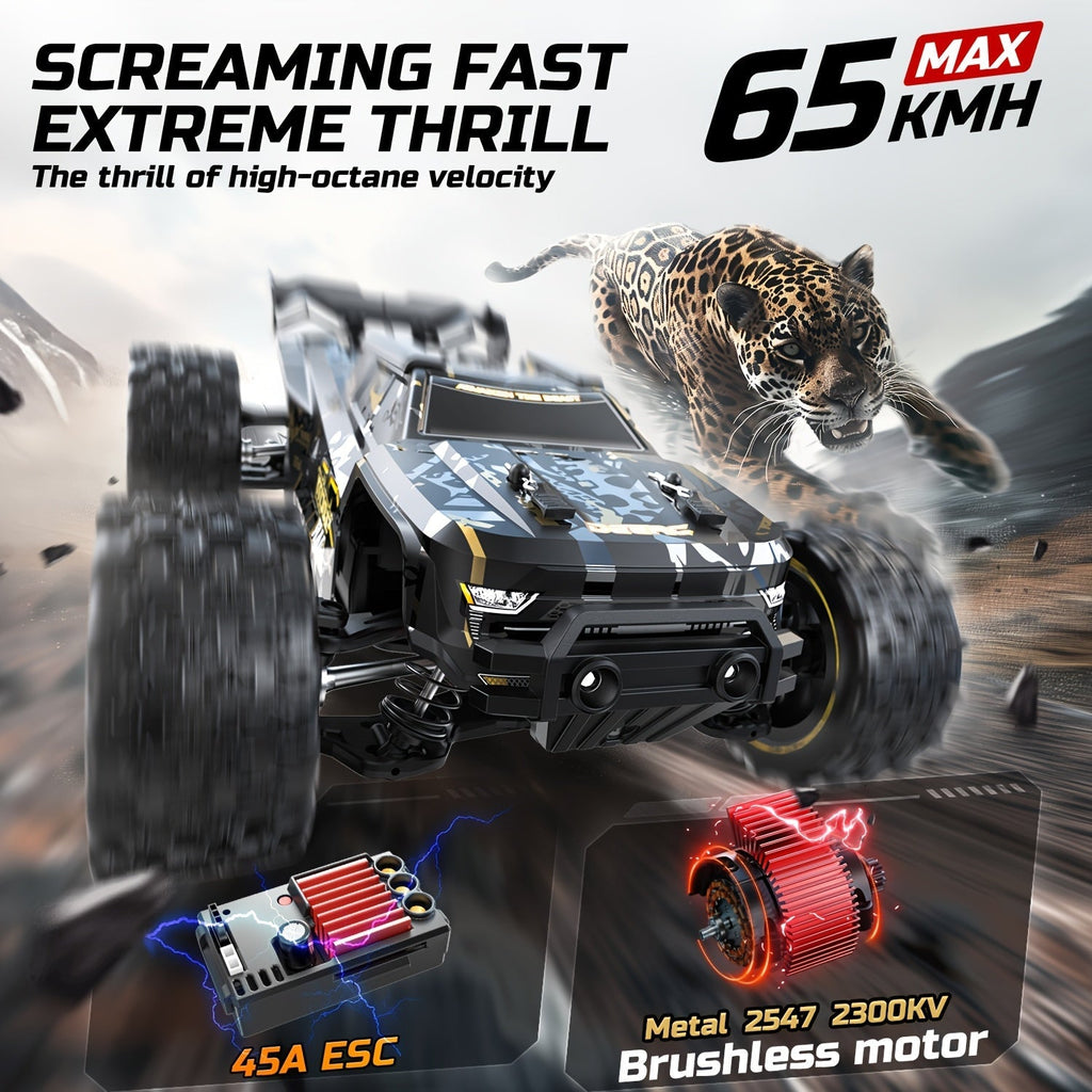 1:10 Brushless RC Car for Adults 37+ MPH - 4WD High Speed Off-Road Monster Truck, Dual 3S 11.1V Batteries for 40-Min Runtime, Metal Gear Servo, Oil-Filled Shocks, Extra Swing Arms | Professional RC Crawler Gift