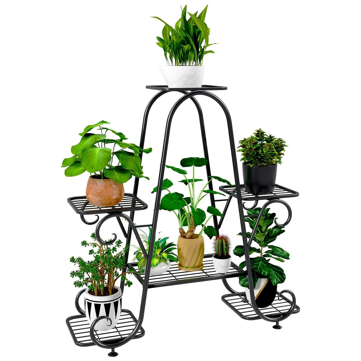 4-Tier Metal Plant Stand, Indoor/Outdoor Wrought Iron Corner Flower Pot Holder, Display Rack Organizer for Garden, Patio, Balcony, Lawn, Office, Black