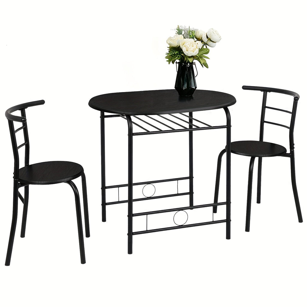 Bonnlo 3pcs Dining Set, Small Kitchen Table Set for 2, Breakfast Table Set, Kitchen Wooden Table and 2 Chairs for Small Space/ Dining Room/ Apartment/ Living Room/ Home Decor, Metal Frame Wine Rack