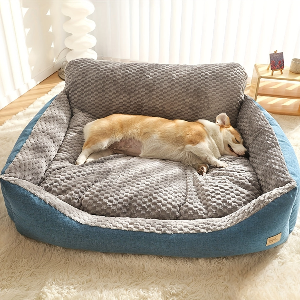 Luxury Plush Pet Sofa Bed with High Backrest – Thick Warm Washable Dog Bed for Large, Medium, and Small Dogs & Cats, All-Season Comfort, Easy-Clean Cover, Sizes S, L, XL, Grey Blue