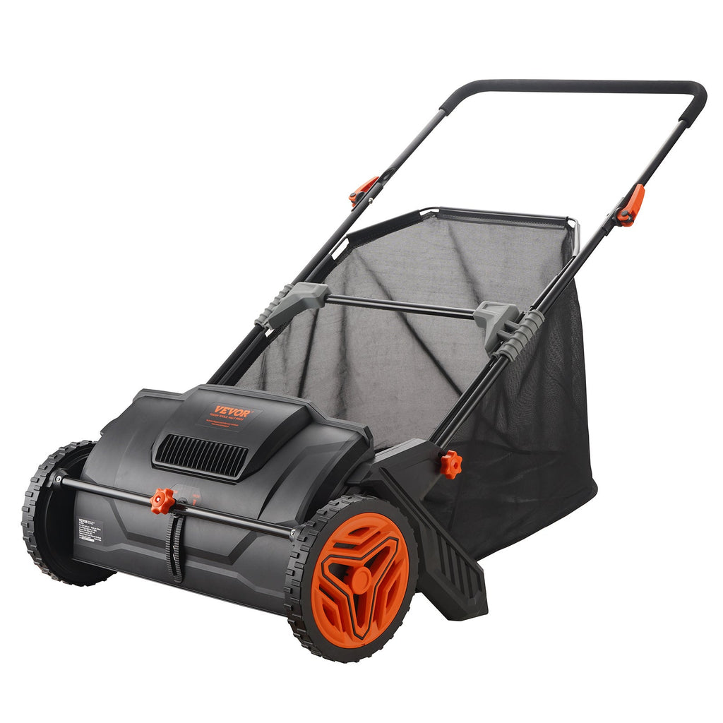 Push Lawn Sweeper 21-Inch Leaf & Grass Collector with 3.5 cu.ft. Bag, 2 Spinning Brushes, Adjustable Height, Heavy Duty Steel & Rubber Wheels – Cleans Leaves, Clippings & Debris Fast