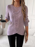 Women's Long Sleeve Lace Trim T-Shirt Round Neck Elegant Casual Top Soft Lightweight Blouse Pink Grey Blue S-XXL US Warehouse