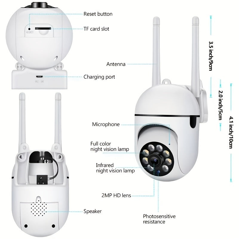 WiFi Security Camera 2-Pack 3MP Full HD - Night Vision, 2-Way Audio, Motion Detection & Real-Time Alerts, IP54 Waterproof Indoor/Outdoor Surveillance Camera with App Remote Access & USB