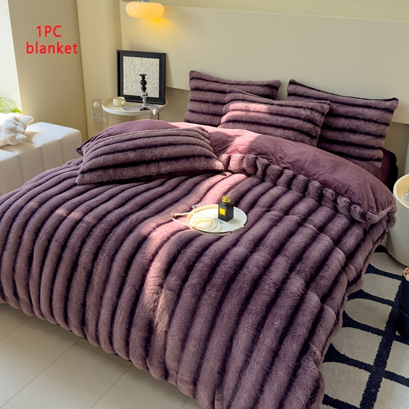 Luxury Thick Striped Plush Blanket – Rabbit-Like Soft Skin-Friendly Warm Throw for Sofa Bed Office & Travel in 6 Colors 3 Sizes