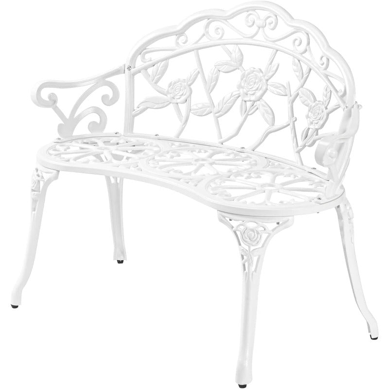 Outdoor Metal Rose Garden Bench Cast Aluminum Frame 500lb 2-Person Seating for Patio Porch Path Lawn Yard & Deck – Weather Resistant, Anti-Rust, Classic Decorative Design, Bronze/White/Green