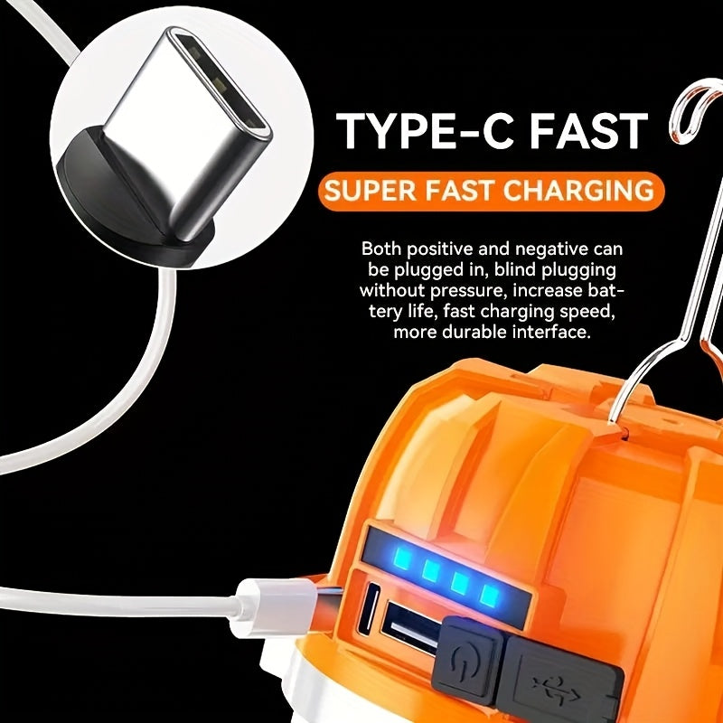 LED Camping Lantern USB Rechargeable with Built-In Power Bank, Ultra-Bright Portable Hanging Tent Light for Camping, BBQ, Patio, and Outdoor Emergency, Charges Mobile Phones, Freestanding & Hanging Design