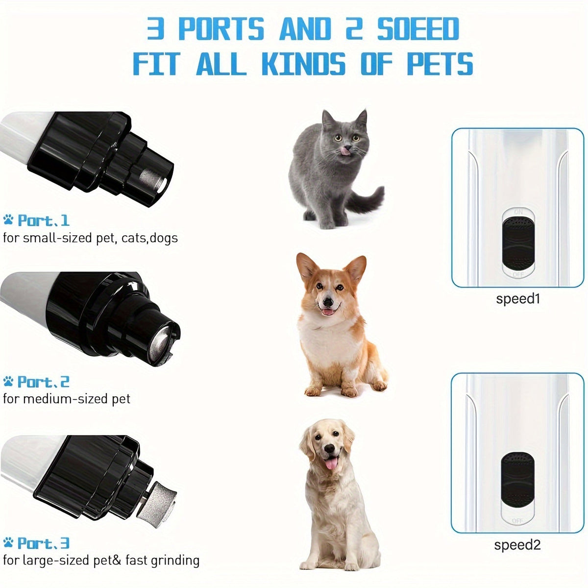 Electric Dog Nail Grinder, Quiet and Painless, USB Rechargeable, LED Screen Pet Grooming Tool