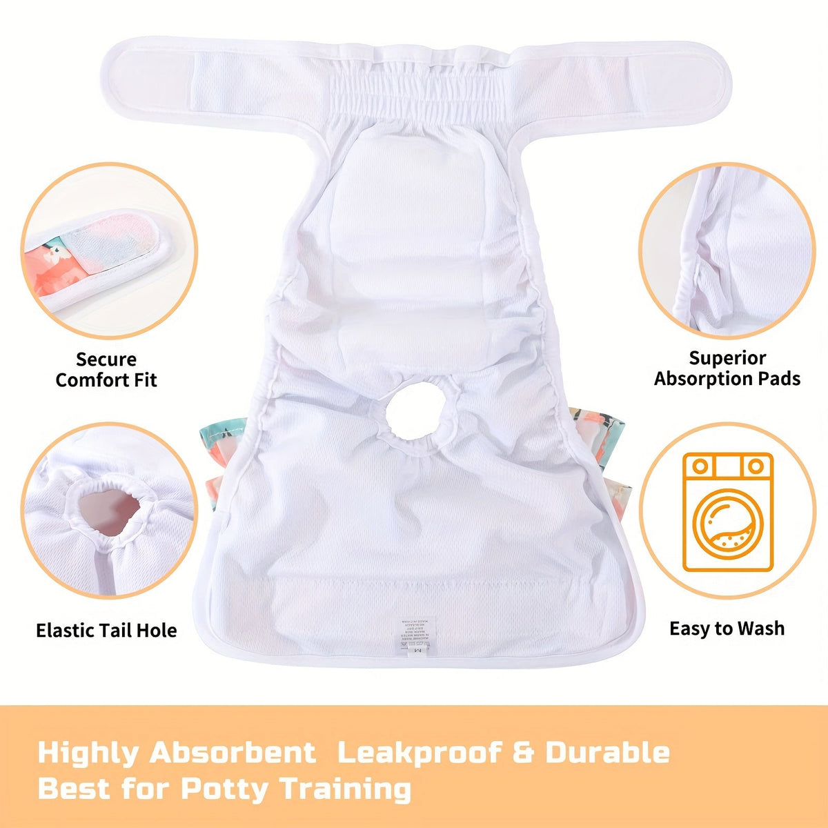 Washable Female Dog Diapers 3-Pack, Reusable and Highly Absorbent – Dog Period Panties for Female Dogs in Heat, Incontinence, and Puppy Training, XS to L