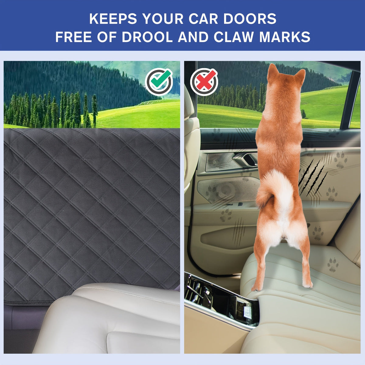 Dog Scratch Protection Car Door Protector 2 Pack - Stain-Resistant Pet Door Guard Cover for Car, Truck, and SUV Interior, Easy Install Anti-Scratch Dog Door Panel Shield, Black