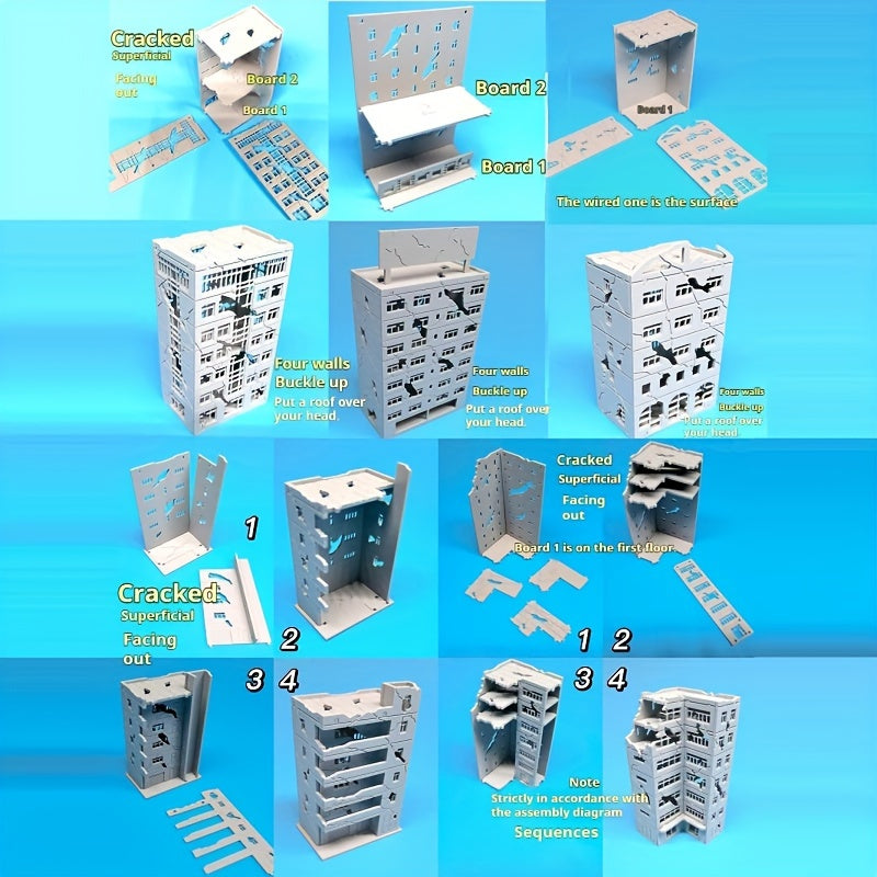 1:300 Scale War Damaged House Building Scene Model Set - Plastic Battle Damaged Urban Street Layout for N HO Train Diorama, Wargaming & Architectural Model | Miniature Scene Display