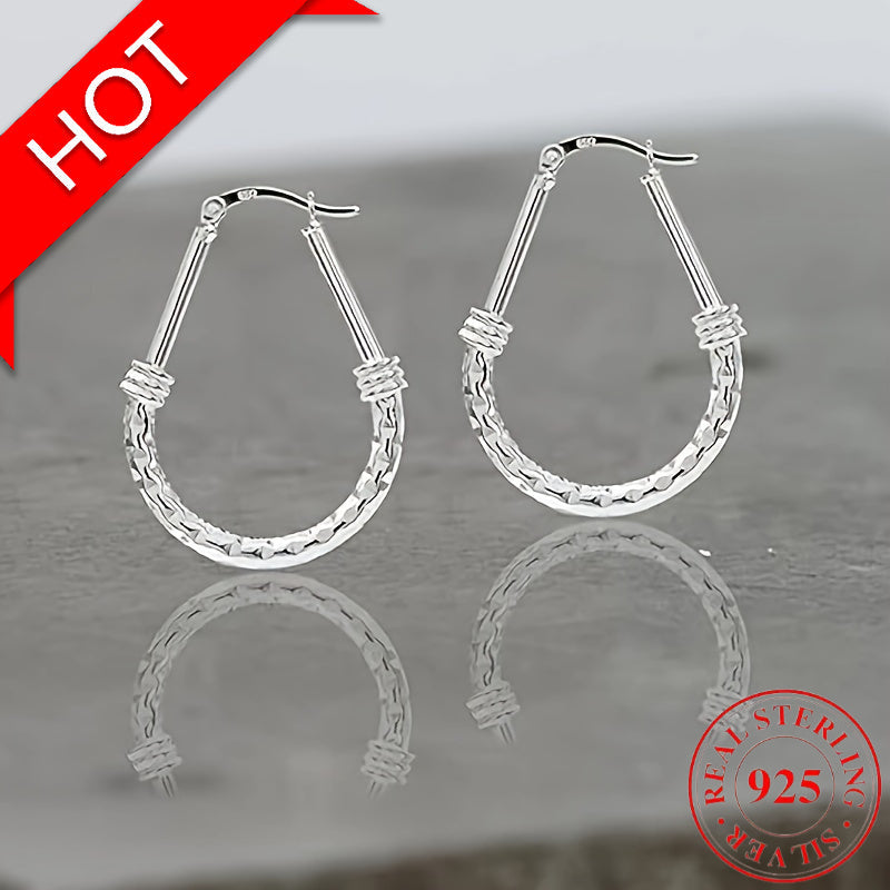 S925 Sterling Silver Hoop Earrings, Italian Classic Design, Elegant Luxury, Daily Wear, Engagement Wedding Gift for Wife/Girlfriend