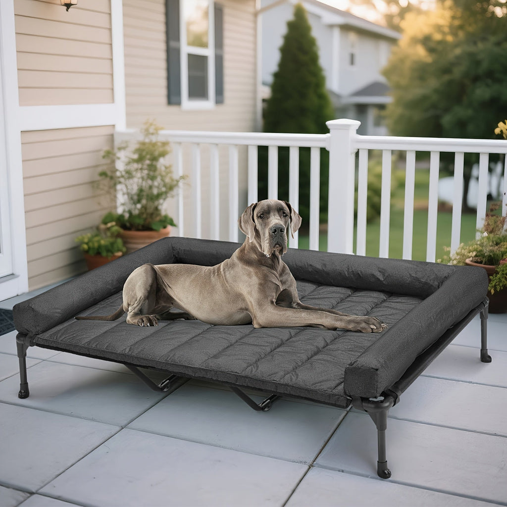 Cooling Elevated Dog Bed with Removable Pillow-Top Mat – Raised Bolster Dog Cot with Breathable Mesh and Non-Slip Feet, Dog Sofa Bed for Indoor & Outdoor Use