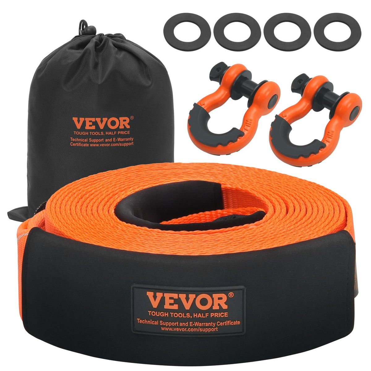 VEVOR Heavy Duty Tow Strap Recovery Kit - 3" x 30 ft, 36,000 lbs MBS, Triple-Reinforced Loops, Protective Sleeves, 2x 3/4" D-Ring Shackles & Storage Bag - Tree Saver & Winch Strap for Truck, Jeep, SUV & ATV