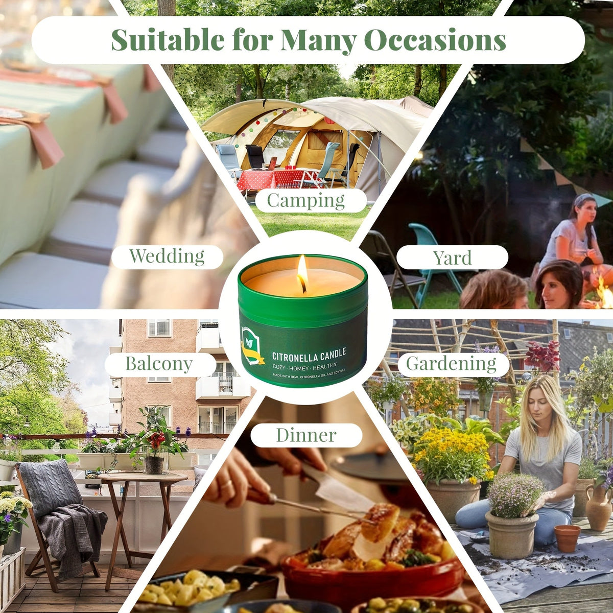 Citronella Candles Outdoor 6-Pack, 4.4oz Each, 150-Hour Burn Time, Natural Mosquito Repellent for Patio, Camping, BBQ, Garden, Yard, Party, Deck, Lanai, Home Decor Gift
