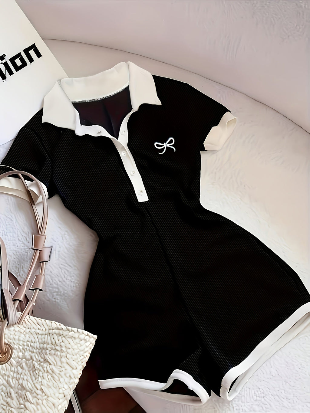 Women's Color Block Bodysuit Y2K Lapel Collar Casual Stretch Fitted One-Piece Top Black XS S M L XL XXL