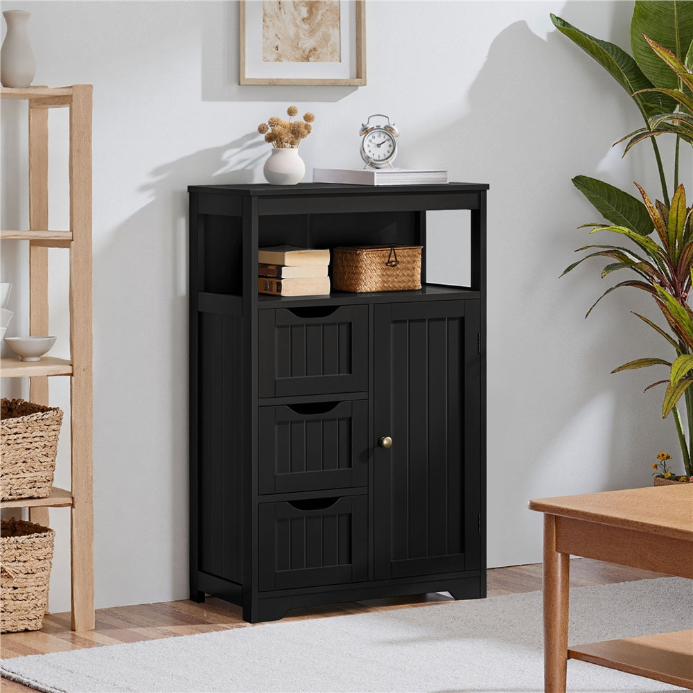3-Drawer Bathroom Floor Cabinet with Open Shelf & Adjustable Storage – Moisture-Resistant MDF Organizer for Bathroom, Living Room & Kitchen, Modern Freestanding Cabinet – Nova Mart