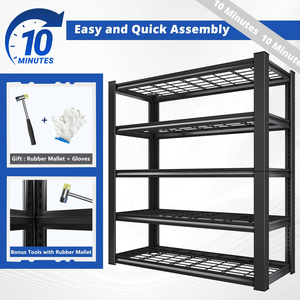 Heavy Duty Metal Shelving Unit, 72-Inch 5-Tier Adjustable Garage Storage Shelf, 3000LBS Capacity Carbon Steel Rack for Garage, Basement, Warehouse, Pantry, Office