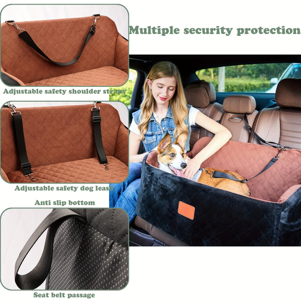 Dog Car Seat for Medium to Large Dogs – Washable Memory Foam Pet Travel Car Bed with Seat Belt Pass-Through, Adjustable Straps & 3-Point Installation, Gray, Black, Brown, All Black, Black-Gray