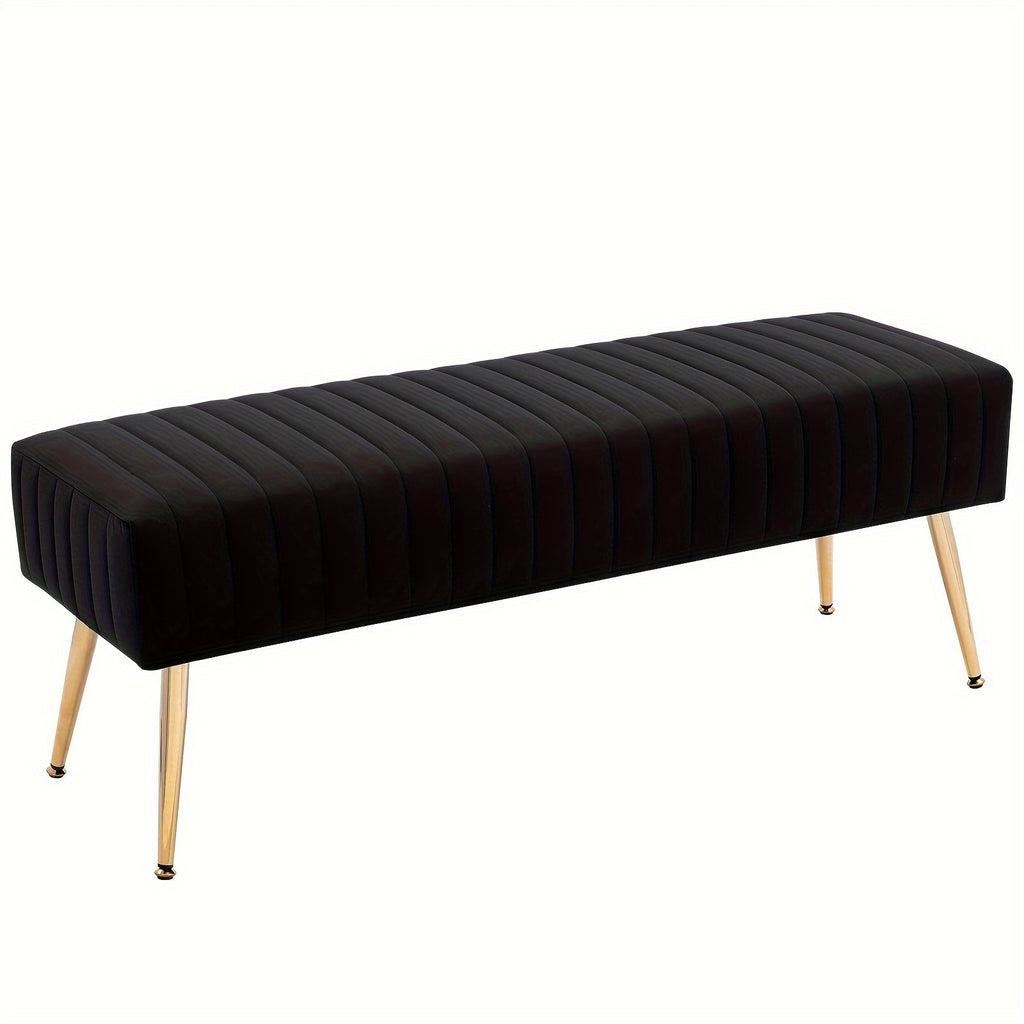 44-Inch Luxury Velvet Shoe Changing Bench with Gold-Plated Legs Entryway Bedroom End Footrest & Step Stool Sturdy Frame Elegant Decor – Black Pink Grey Dark Green