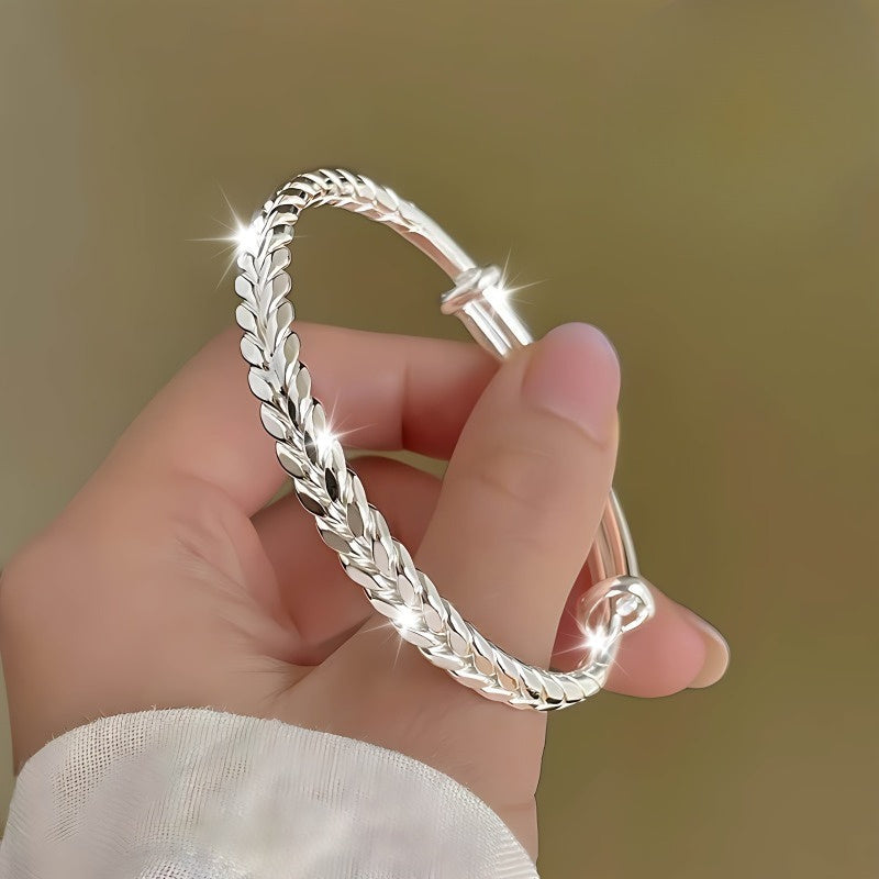 999 Sterling Silver Bohemian Wheat Chain Bracelet for Women – Adjustable No-Plating Pure Silver Bracelet, Elegant Daily Wear Jewelry Gift for Anniversary, Valentine’s Day, and Birthday