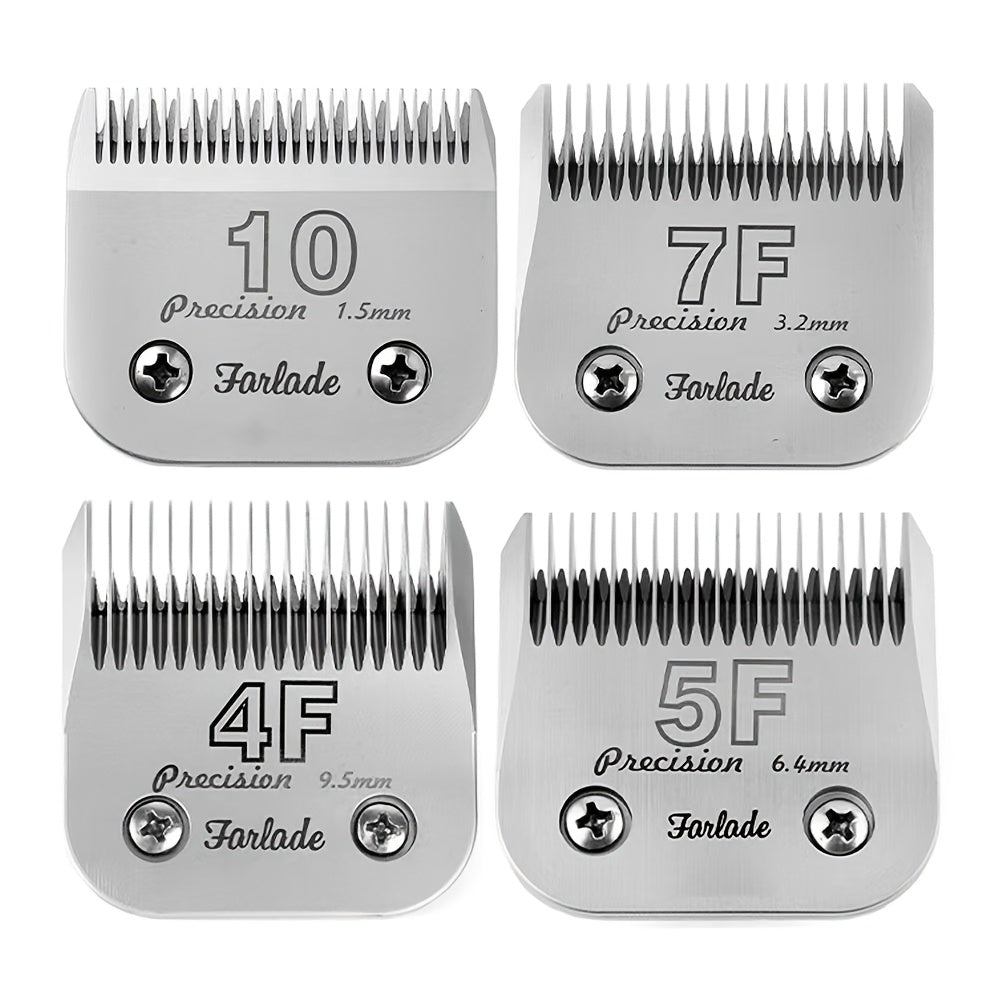 4-Pack A5 Dog Grooming Clipper Blades Set - Detachable Stainless Steel Blades #10 #7F #5F #4F Compatible with Andis, Oster, Heiniger & All A5 Series Clippers, Professional Pet Grooming Replacement Blades