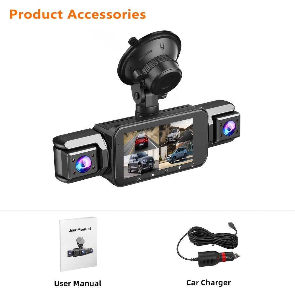 4K Dash Cam 360° Rotary 4-Channel Car DVR with Free 32GB SD Card, Night Vision, 24H Loop Recording, Parking Monitor, 4K Front and 1080P Rear, Left, and Right Cameras for All Vehicles