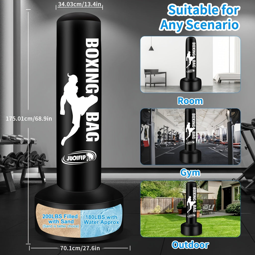 68-Inch Freestanding Inflatable Punching Bag with Stand Pump & Gloves for Adults MMA Kickboxing Muay Thai & Boxing Training Home Gym – Black