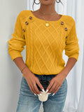 Women's Round Neck Lantern Sleeve Textured Button Knit Pullover Sweater for Fall and Winter, Available in Sizes S-XXL and Multiple Colors