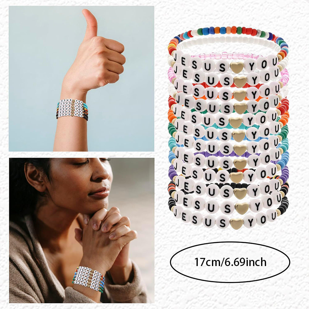 24pc Christian Friendship Bracelet Set – Handmade Clay Bead "Jesus Loves You" Bracelets, Bulk Religious Jewelry for Christmas, Easter, Church Events & Faith-Based Gifts