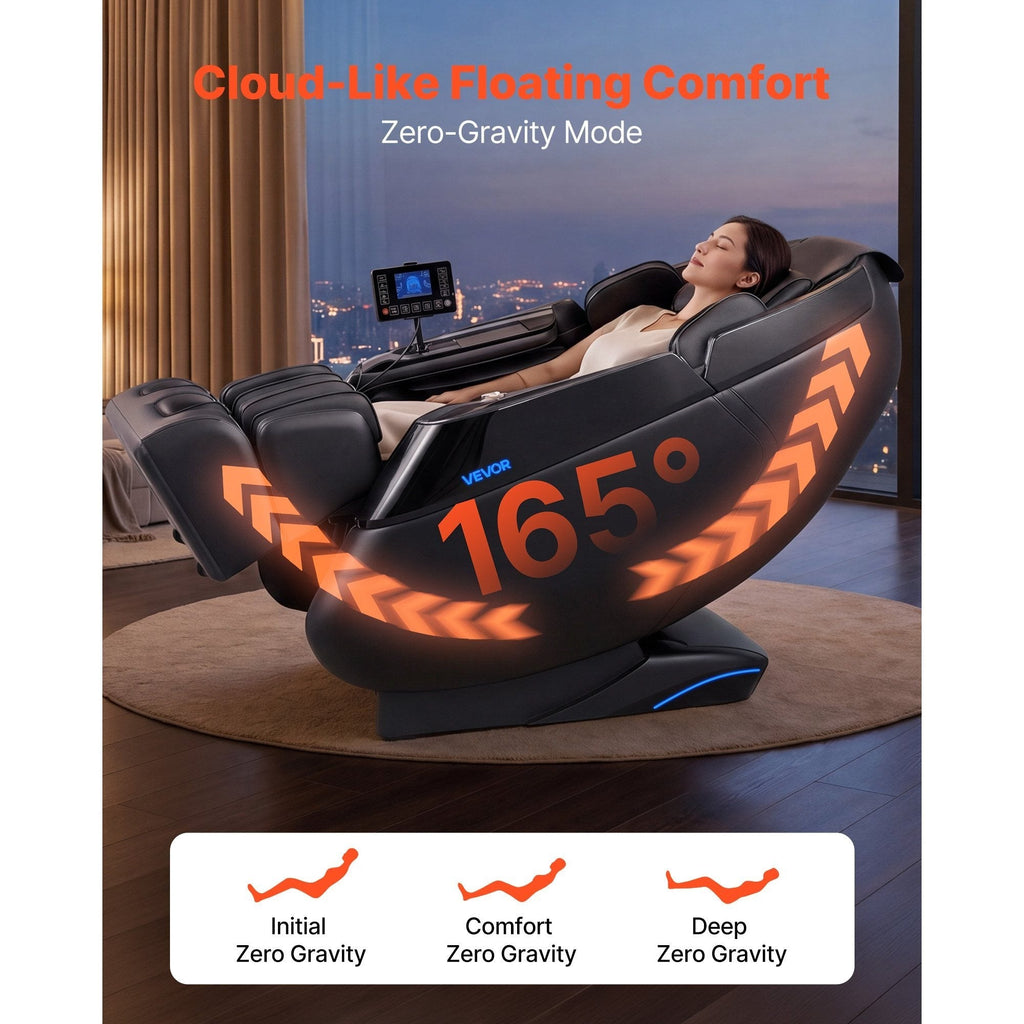 4D Zero Gravity Full Body Massage Chair 53 Inch SL Track 8 Airbags Waist Leg Heating Extendable Footrest Touchscreen Yoga Stretch Auto Modes 300LBS for Home Office Black