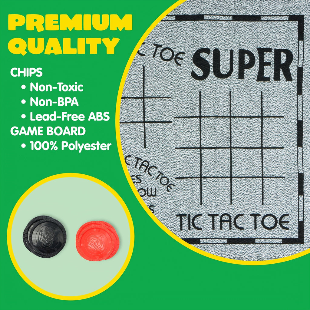 3-in-1 Giant Checkers and Tic Tac Toe Game Set with Reversible Mat, 24 Oversized 2.8-Inch Pieces, Non-Toxic, BPA-Free, Indoor/Outdoor Lawn Game, Family Board Game, Birthday/Easter Gift for Boys and Girls Ages 3 and Up