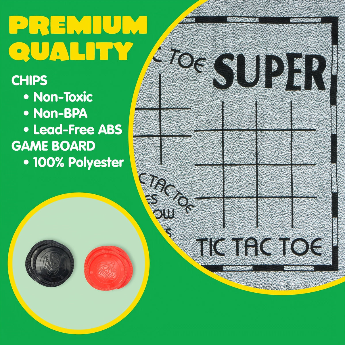 3-in-1 Giant Checkers and Tic Tac Toe Game Set with Reversible Mat, 24 Oversized 2.8-Inch Pieces, Non-Toxic, BPA-Free, Indoor/Outdoor Lawn Game, Family Board Game, Birthday/Easter Gift for Boys and Girls Ages 3 and Up