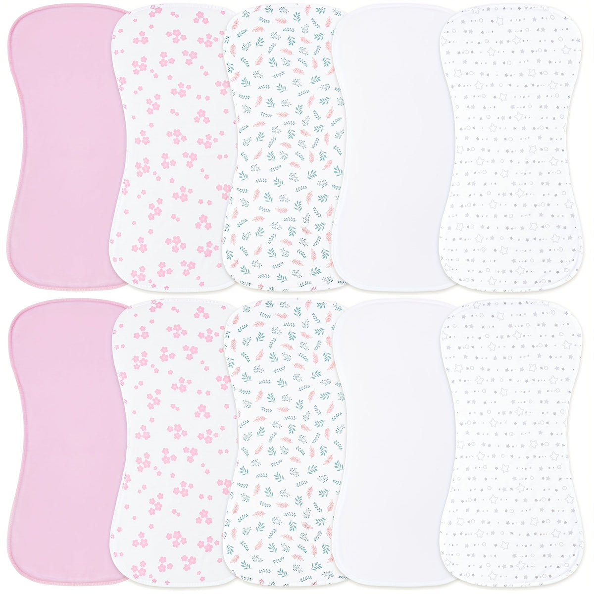 10-Pack Baby Burp Cloths for Newborn Boys & Girls, Large Neutral Baby Washcloth Burp Rags, Era of Dinosaurs, Fox Home, Steel Roses, Pink Florals, Simple Beige, Pink Peach & Pink Starlink