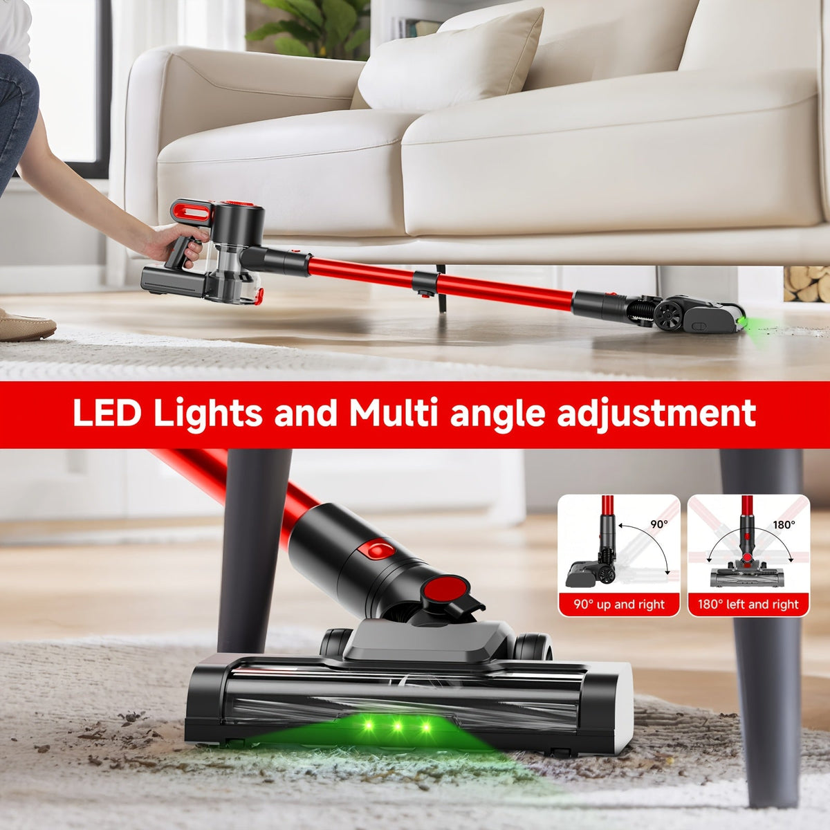 Cordless Stick Vacuum Cleaner – 62 kPa Suction, 40 Min Runtime, Detachable Battery, LED Floor Brush, Variable Speed, Lightweight Handheld, Pet Hair, Carpet & Hard Floors, 5 Colors – Nova Mart
