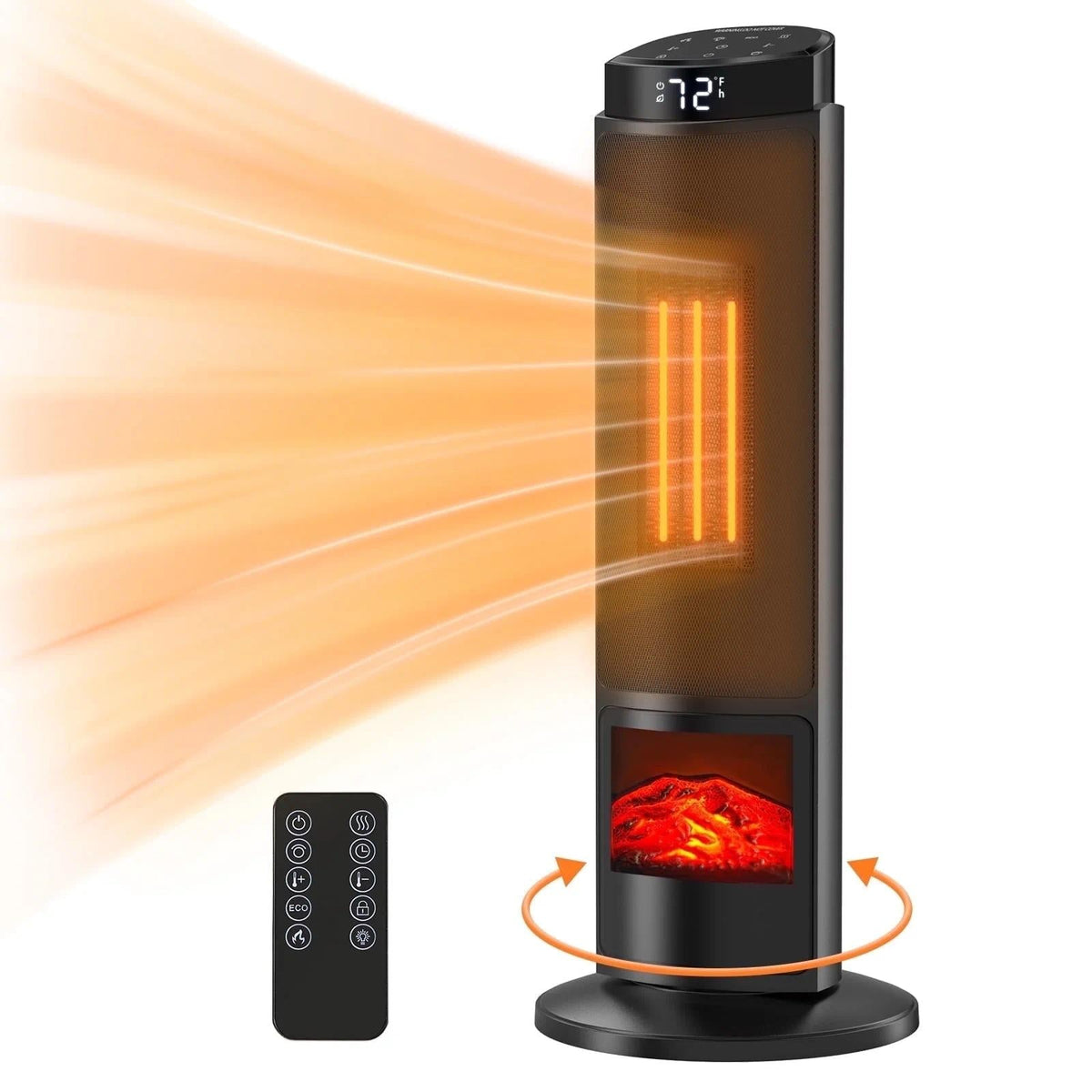 Portable Space Heater for Indoor Use Round or Square with Adjustable Thermostat Remote Control Tip-Over Protection Oscillation & Ambient Light Colors – Silver Black Gold