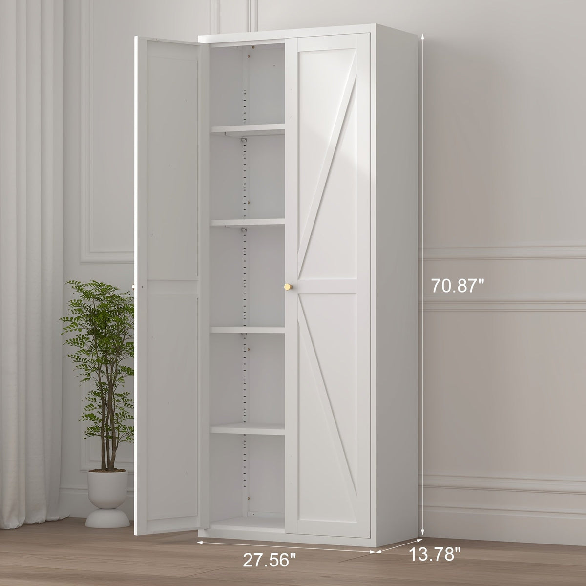 Tall Metal Kitchen Pantry Cabinet 47 71 Inch Freestanding Storage Cabinet 4 Adjustable Shelves 180LB per Shelf Magnetic Doors Gold Handles for Kitchen Living Room Bedroom Office Black White
