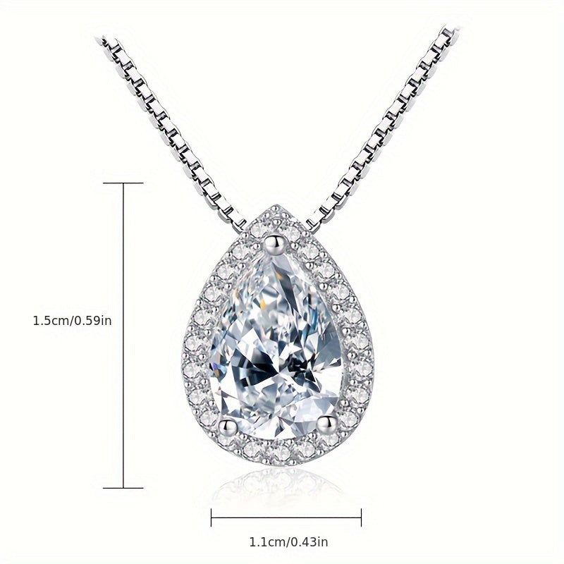 1ct D Color Moissanite Teardrop Pendant Necklace for Women – 925 Sterling Silver Teardrop Necklace with Certificate, Bridal & Anniversary Jewelry Gift