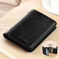 Genuine Leather Slim Wallet - RFID Blocking Trifold & Bifold Styles - Top-Grain Cowhide, Large Capacity Card Holder - Unisex for Work & Business - Black, Yellow Brown, Coffee & Grey Blue