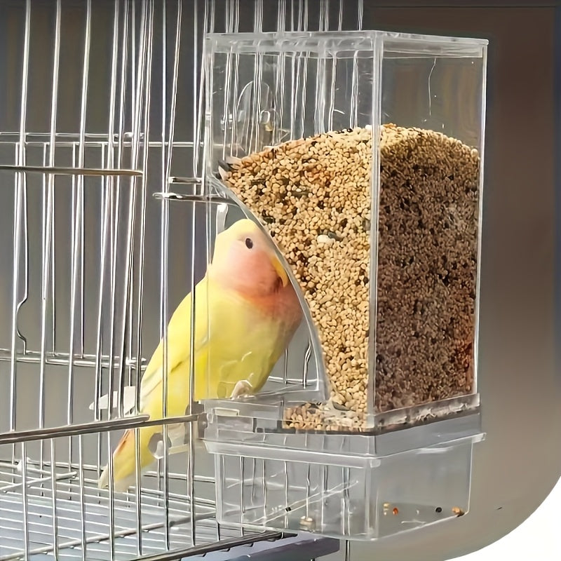Transparent Acrylic Automatic Bird Feeder - Spill-Proof Bird Food Dispenser for Cage & Outdoor Use - Easy Clean Seed Feeder for All Birds, Parrots, Parakeets, and Wild Birds - No Battery Required