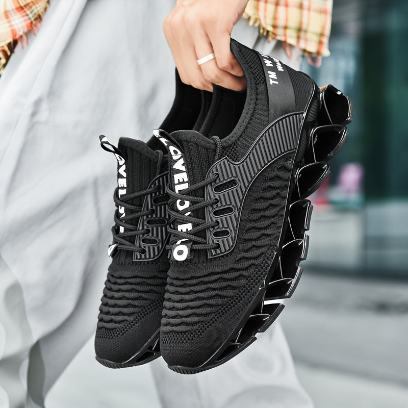 Men's Breathable Running Shoes, Lightweight Fish Scale Fabric Upper, Durable Outsole, Low-Top for Running, Hiking, Walking, Casual Sports, White/Black, US 7-13.5