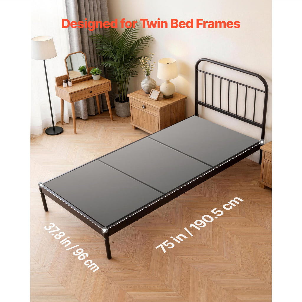 Foldable Bunkie Board Twin Size 75"x37.8", PP Core with 600D Oxford Fabric, 0.4" Slim Profile, Anti-Sag Mattress Support, Non-Slip with Hook & Loop Straps, for Metal Frames Bunk Beds Sleeper Sofas, Gray
