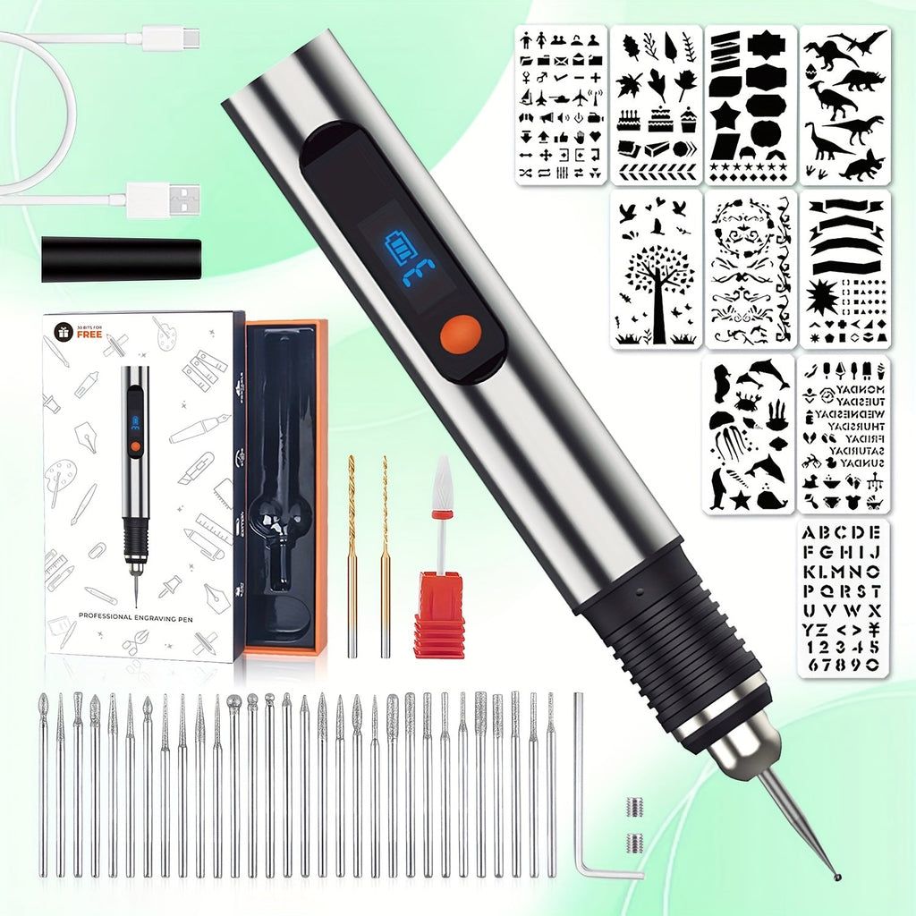 Electric Engraving Pen Kit with 57 Accessories - USB Rechargeable Cordless Engraver, 21,000 RPM, 3-Speed Control, 90-Min Battery Life, for Metal, Glass, Wood, Stone & Jewelry - DIY Craft Gift