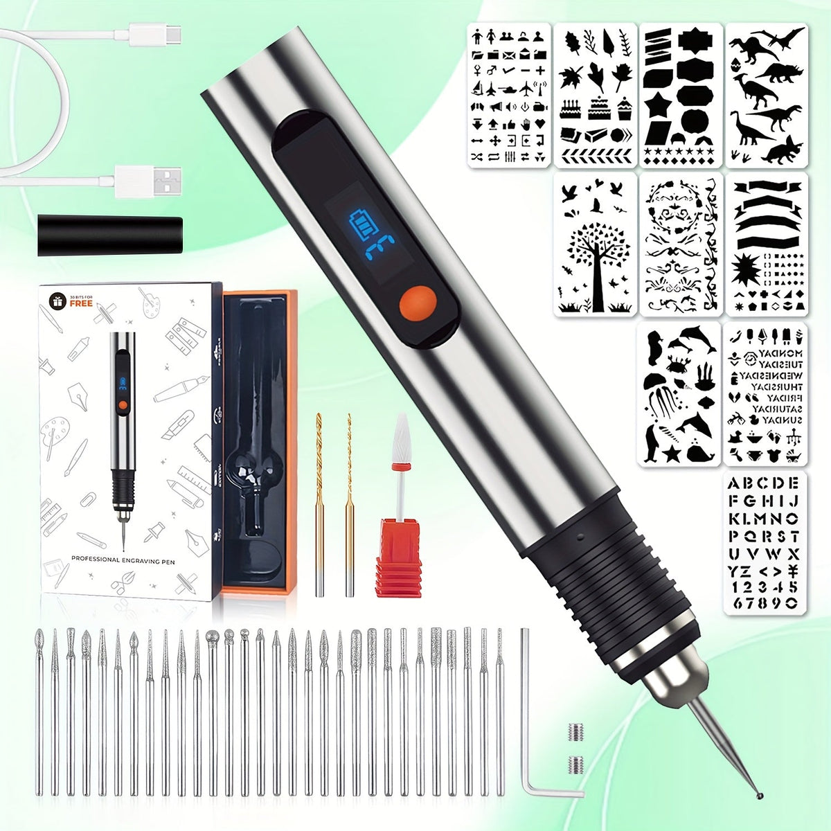 Electric Engraving Pen Kit with 57 Accessories - USB Rechargeable Cordless Engraver, 21,000 RPM, 3-Speed Control, 90-Min Battery Life, for Metal, Glass, Wood, Stone & Jewelry - DIY Craft Gift
