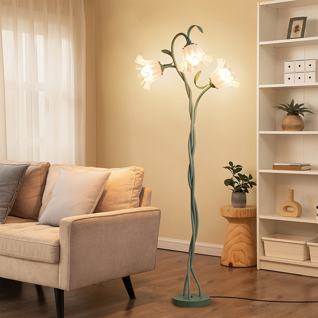 Modern Art Flower Floor Lamp – Flexible Arm LED Corner Lamp with 3 Color Temperatures & 3 Bulbs for Bedroom Living Room Study Hotel Decor