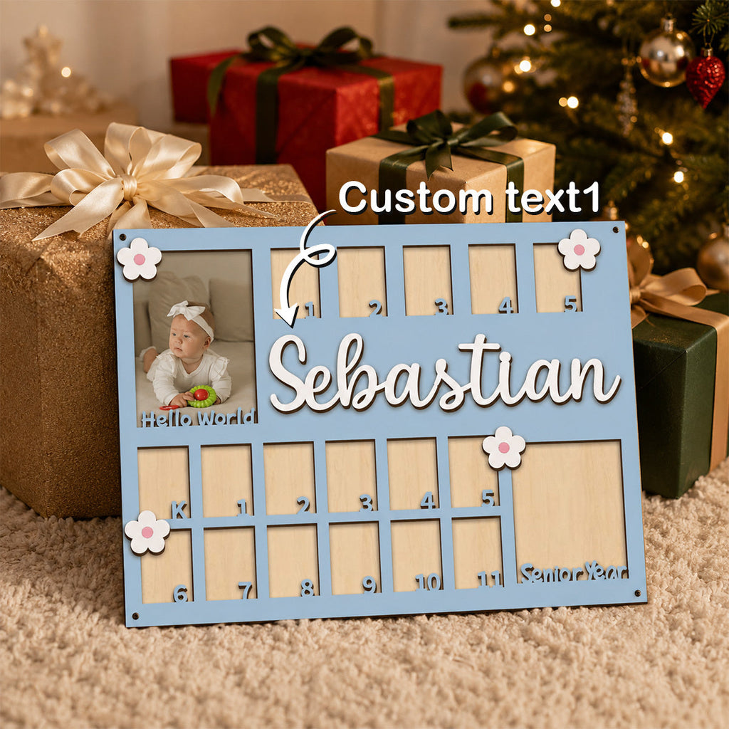 Personalized First Year Baby Growth Photo Frame, Custom Name Fresh Floral Mori Style Memory Frame, Baby Shower Party Decor Prop & Nursery Decoration, 6 Colors Blue Pink Khaki Purple Rose Red & Green