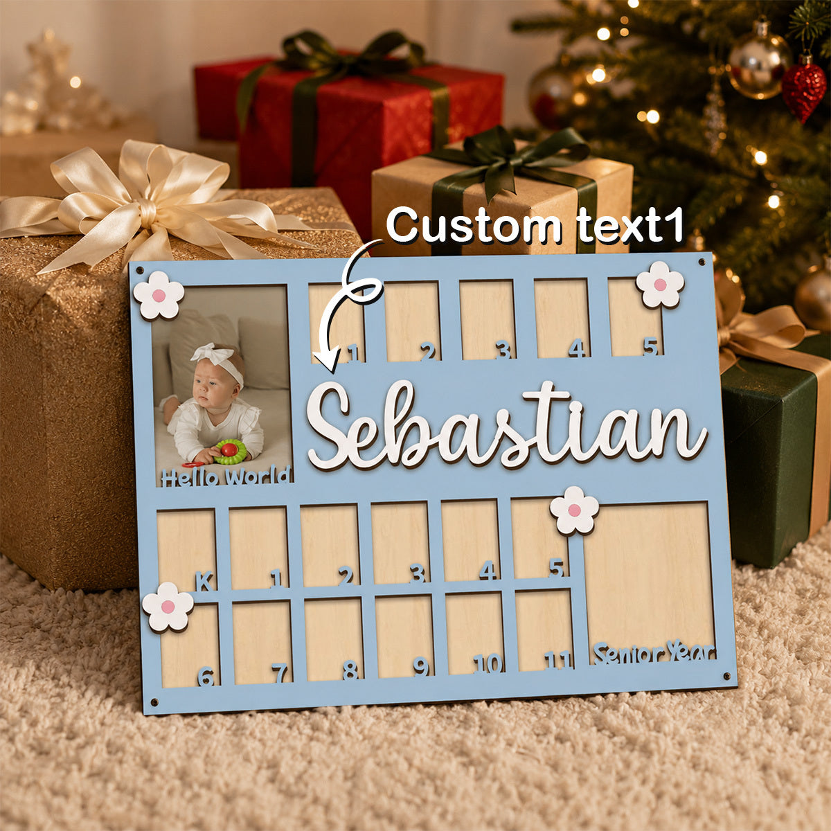 Personalized First Year Baby Growth Photo Frame, Custom Name Fresh Floral Mori Style Memory Frame, Baby Shower Party Decor Prop & Nursery Decoration, 6 Colors Blue Pink Khaki Purple Rose Red & Green