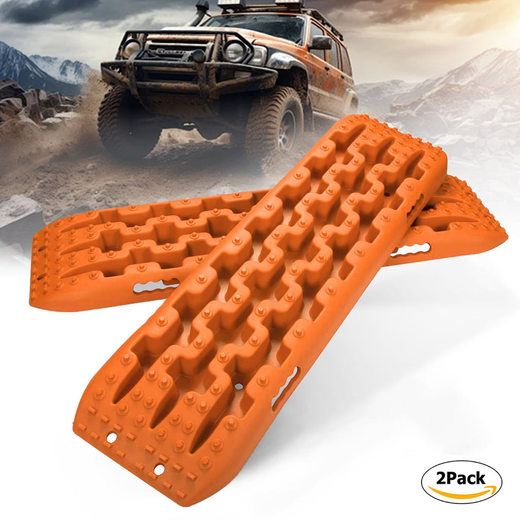 2-Pack Off-Road Traction Boards Recovery Tracks 10 Ton Capacity 40x11.8 Inch Nylon 66 Teeth with 2 Leashes and Carry Bag for Sand Mud Snow Desert 4x4 4WD Orange Red Black